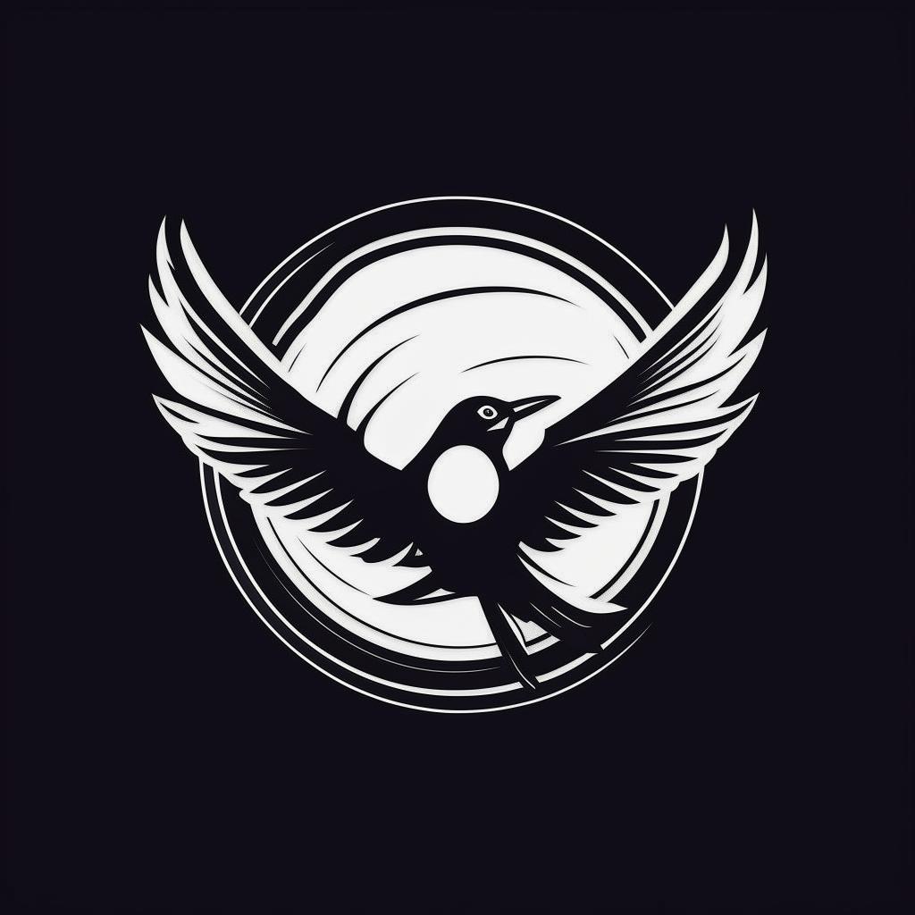 Design a sports brand logo featuring a stylized swallow bird in black and white.