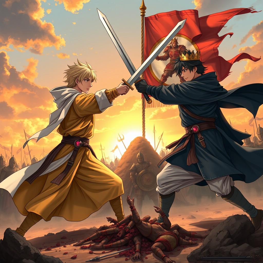 At sunrise, two young emperors clash in a fierce duel