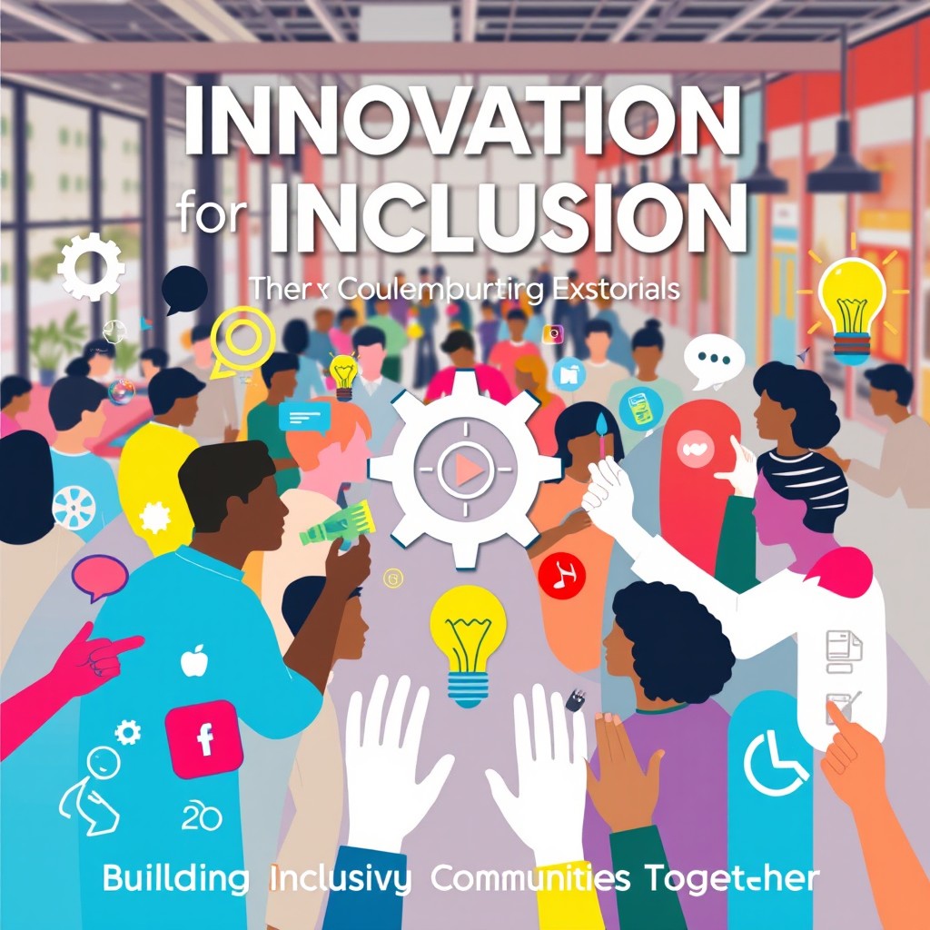 A vibrant and inspiring poster design showcasing the theme 'Innovation for Inclusion: Building Inclusive Communities Together'