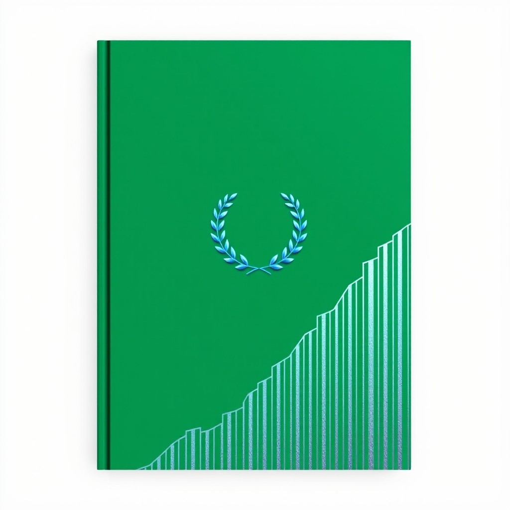 An elegant emerald green book cover featuring abstract vertical and diagonal silver-blue lines representing graphs and data charts