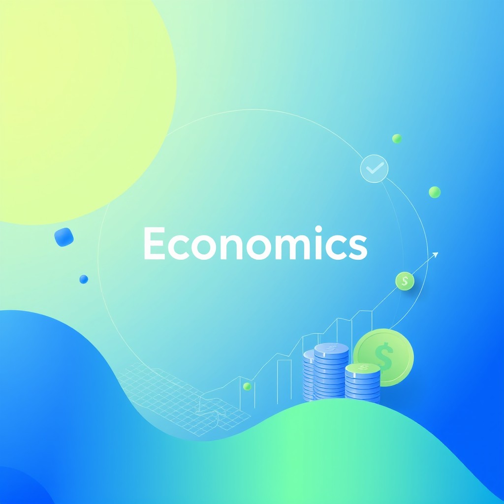 A visually appealing poster designed for the cover of an economics booklet, intended for an entrance exam