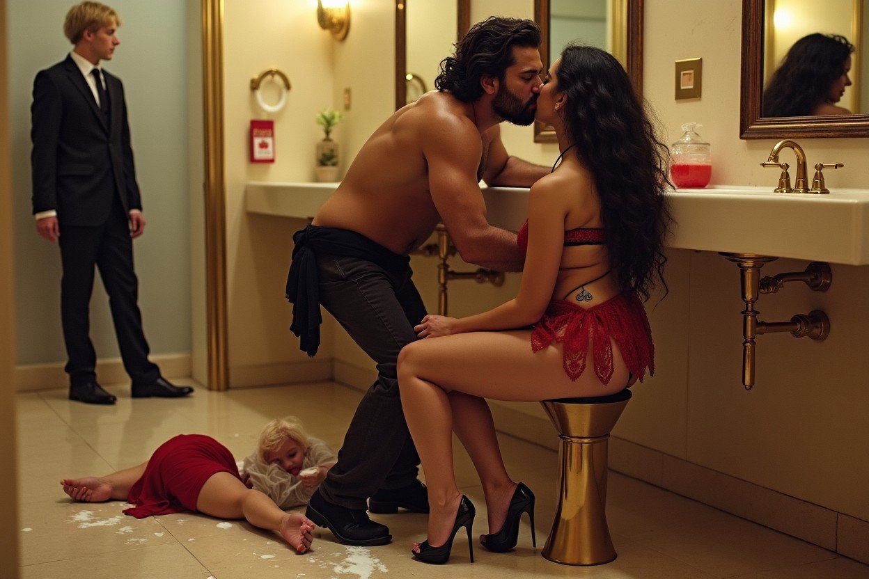 A Mexican woman with clear skin, long black curly hair, and a curvy physique featuring thick, toned legs and very wide hips