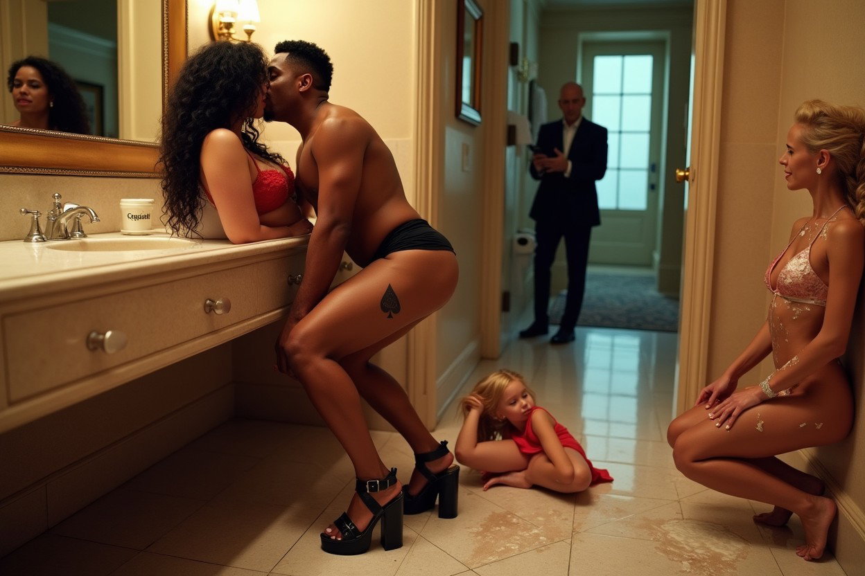 A Mexican woman with clear skin and long black curly hair, boasting a curvy build with thick, toned legs and very wide hips