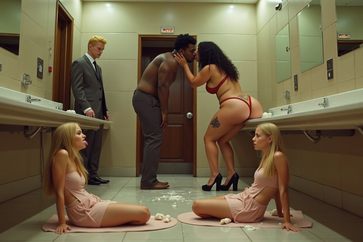 A Mexican woman with clear skin, long black curly hair, and a curvy figure featuring thick, toned legs, very wide hips, and a flat abdomen