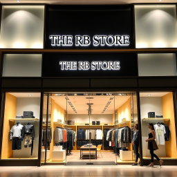 An inviting storefront of a clothing store named 'THE RB STORE', showcasing an elegant and modern design