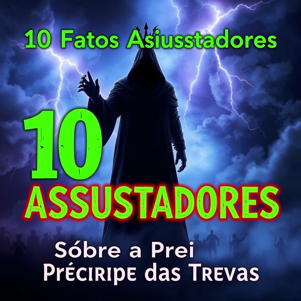 A striking and engaging YouTube thumbnail depicting a shadowy and menacing figure representing the 'Príncipe das Trevas' amid swirling dark clouds and ethereal mist