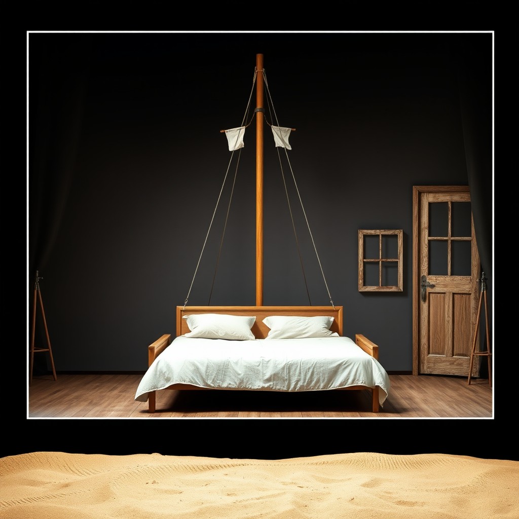 A stage set design for a theatrical scene, clearly delineating the boundaries of the stage
