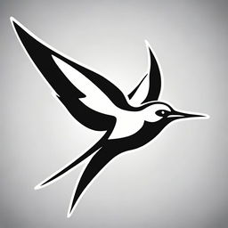 Design a sports brand logo incorporating a stylized swallow bird, rendered in black and white.