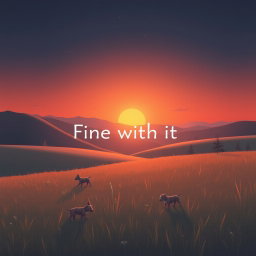 A highly realistic lo-fi album cover illustration depicting a peaceful mountain field during a late sunset transitioning into night