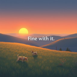 A highly realistic lo-fi album cover illustration depicting a peaceful mountain field during a late sunset transitioning into night