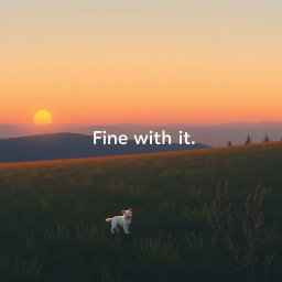 A highly realistic lo-fi album cover illustration depicting a peaceful mountain field during a late sunset transitioning into night
