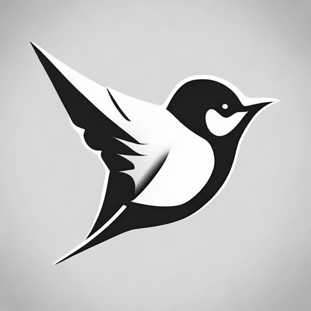 Design a sports brand logo incorporating a stylized swallow bird, rendered in black and white.