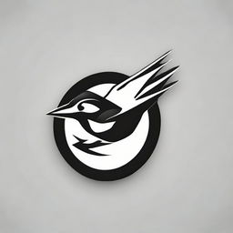 Design a sports brand logo incorporating a stylized swallow bird, rendered in black and white.