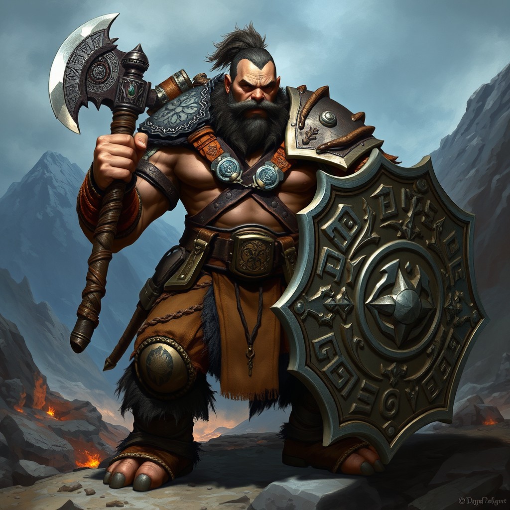 A formidable Goliath fighter character from Dungeons & Dragons, depicted in a powerful and heroic stance