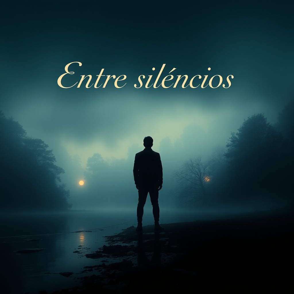 A movie poster for a film titled 'Entre sil|êncios' featuring a mysterious and emotional atmosphere