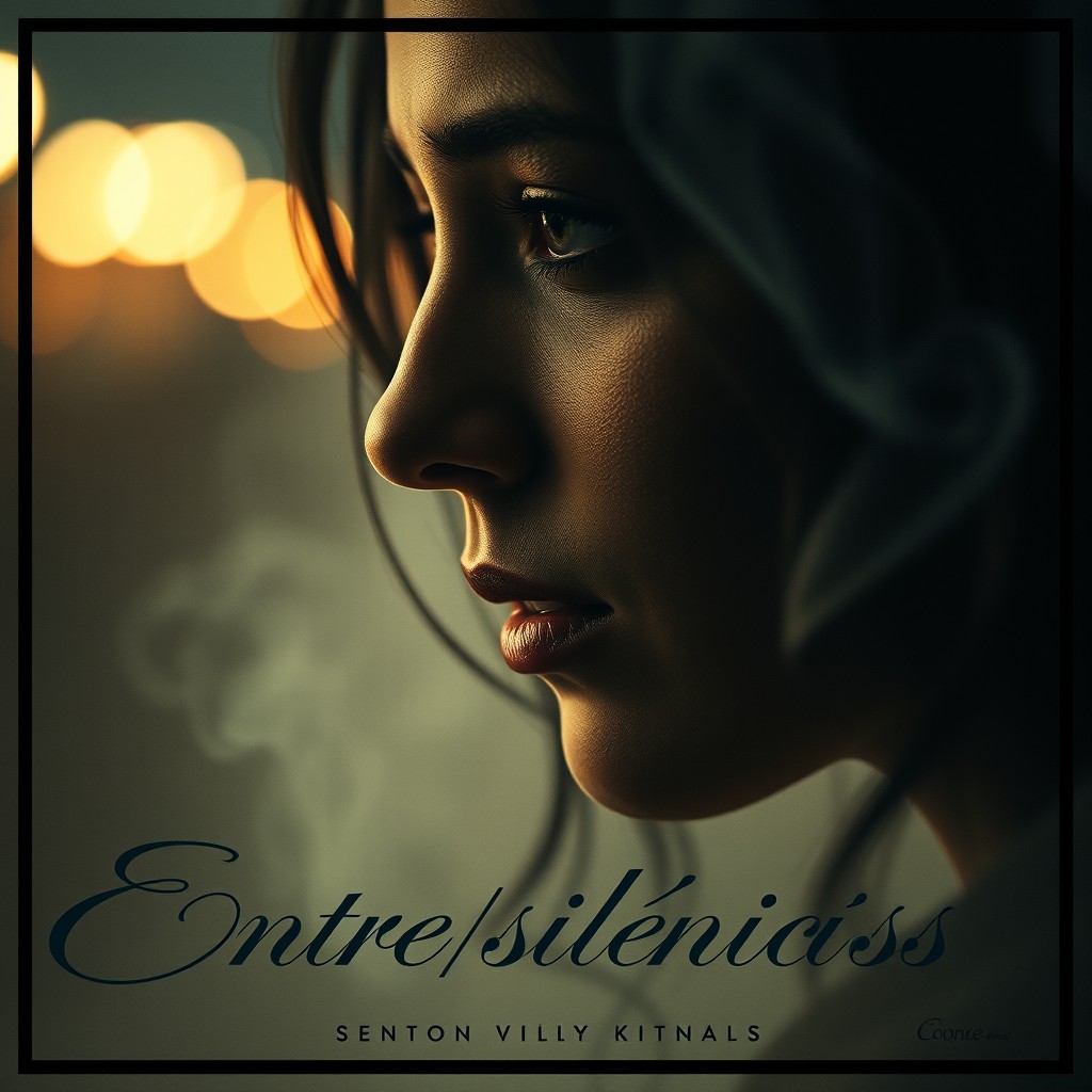 A movie poster for a film titled 'Entre sil|êncios' based on a poignant synopsis