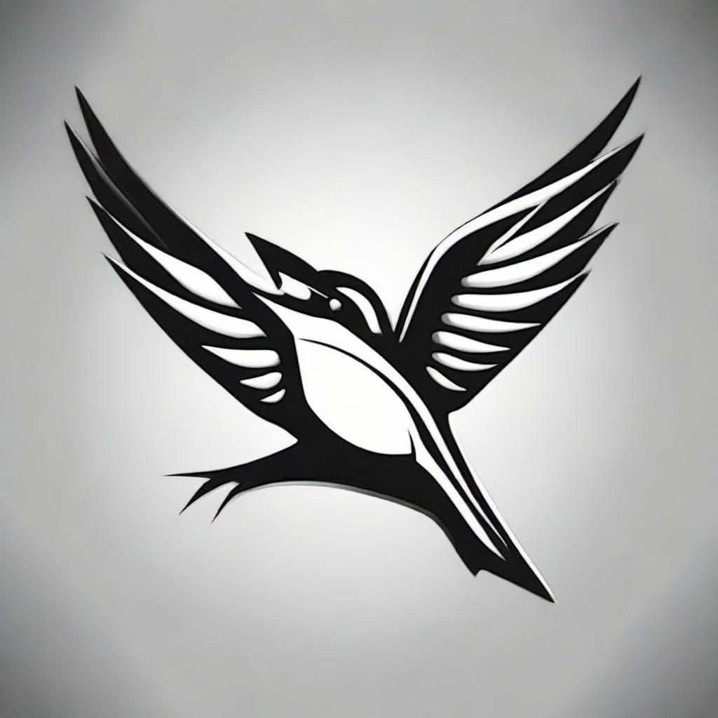 A sports brand logo encompassing a stylized swallow bird in a striking black and white design.