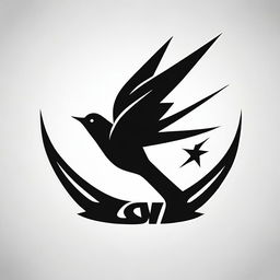 A sports brand logo encompassing a stylized swallow bird in a striking black and white design.