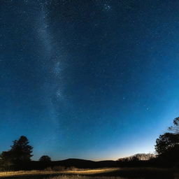 A deep blue evening sky studded with twinkling stars