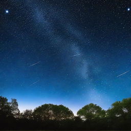 A deep blue evening sky studded with twinkling stars