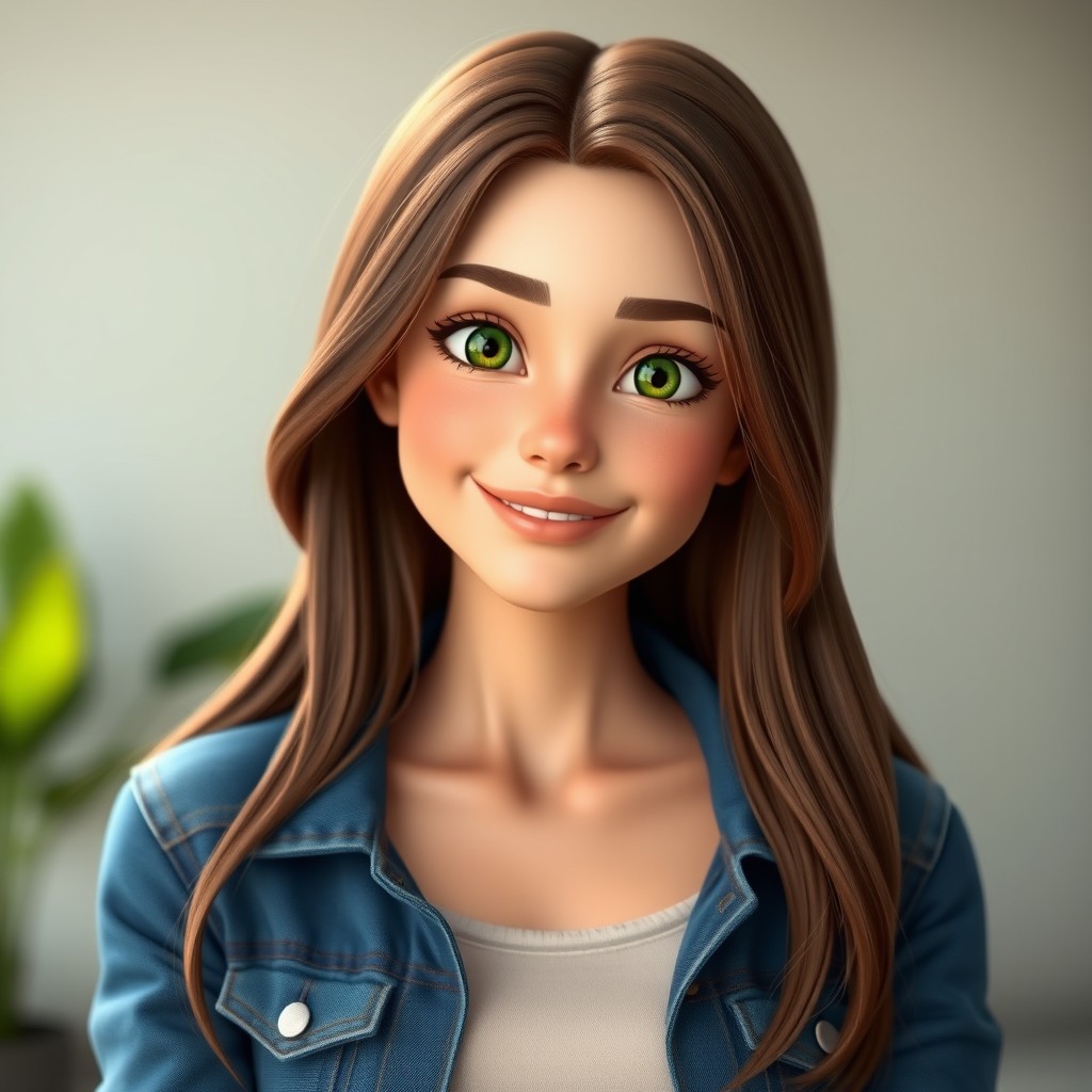 A realistic 3D female character looking directly at the camera with an engaging and confident expression