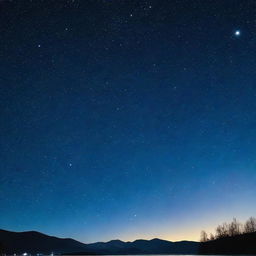 A deep blue evening sky studded with twinkling stars