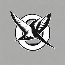 A black and white logo for a sports brand, illustrating a swallow bird in a visually captivating design.