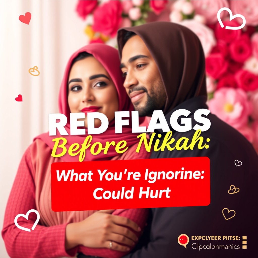 A vibrant social media poster design focusing on the theme of marriage, featuring a diverse couple looking thoughtfully at each other, with symbols of love and commitment in the background such as wedding rings and floral decorations