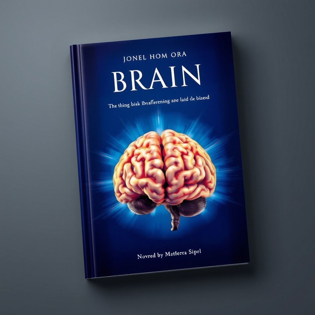 A captivating book cover design featuring a prominent, detailed illustration of a brain in the center