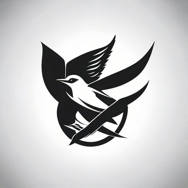 A black and white logo for a sports brand, illustrating a swallow bird in a visually captivating design.