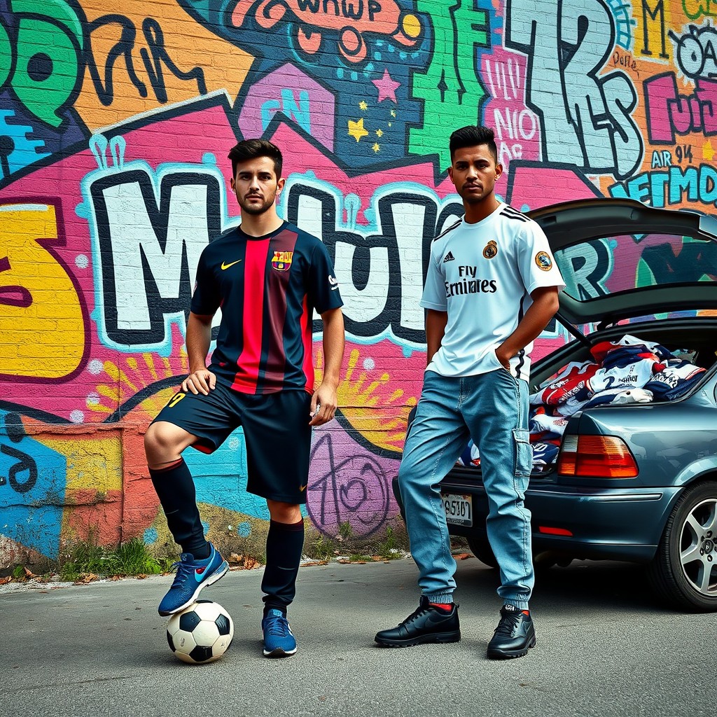 A vibrant street art scene featuring a wall covered in colorful graffiti