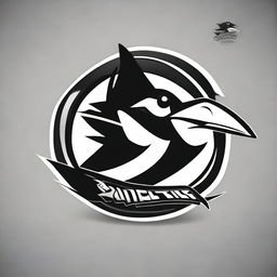 Design an eye-catching sports brand logo, featuring a black and white stylized swallow bird.