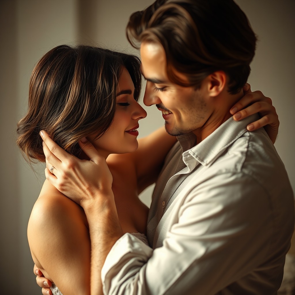 Capturing Intimacy: A Romantic Embrace in Soft Lighting
