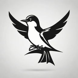 Design a sports brand logo featuring a swallow bird depicted in a bold black and white style.