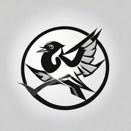 Design a sports brand logo featuring a swallow bird depicted in a bold black and white style.