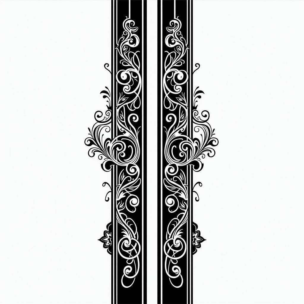A minimalist design featuring a white background with two parallel black stripes running vertically from top to bottom