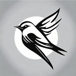 Design a sports brand logo featuring a swallow bird depicted in a bold black and white style.