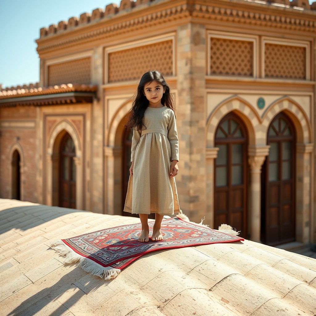 A miniature image of a Persian girl with dark hair, wearing a simple mid-length dress that captures a blend of traditional and modern styles