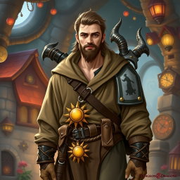 A Dungeons & Dragons character named Filborg, featuring human skin tone, clean-shaven face, and a non-brutal appearance