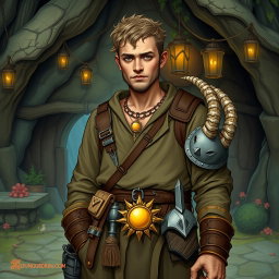 A Dungeons & Dragons character named Filborg, featuring human skin tone, clean-shaven face, and a non-brutal appearance