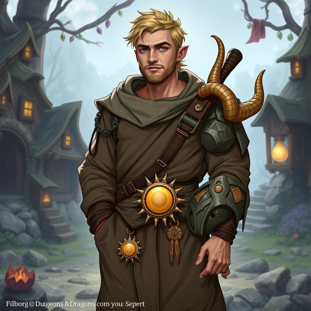 A Dungeons & Dragons character named Filborg, featuring human skin tone, clean-shaven face, and a non-brutal appearance