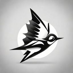 Create an engaging sports brand logo illustrated with a black and white stylized swallow bird.