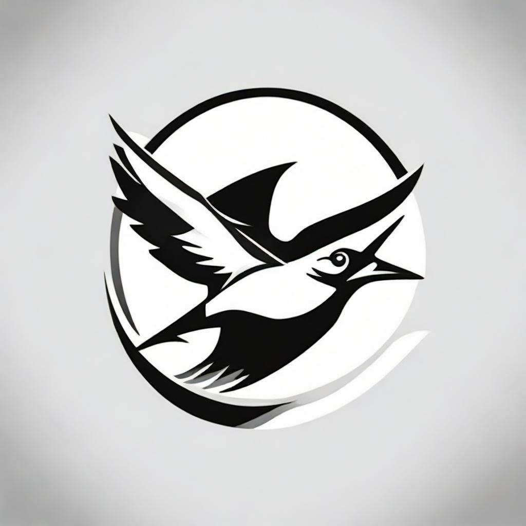 Create an engaging sports brand logo illustrated with a black and white stylized swallow bird.