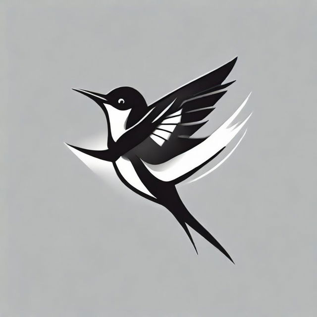 Create an engaging sports brand logo illustrated with a black and white stylized swallow bird.