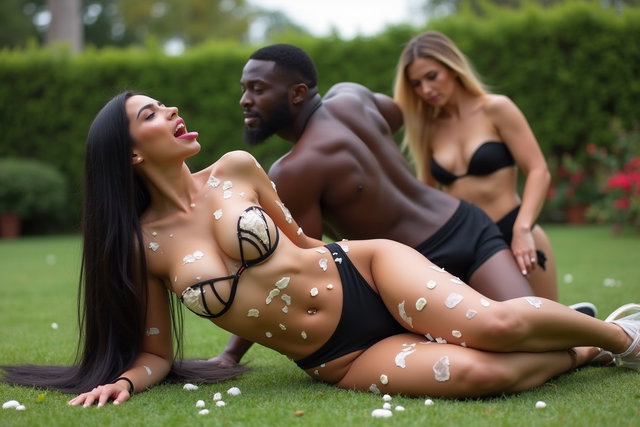 A light-skinned Mexican woman with long, straight black hair, medium to large build, very thick toned legs, wide hips, and round prominent breasts