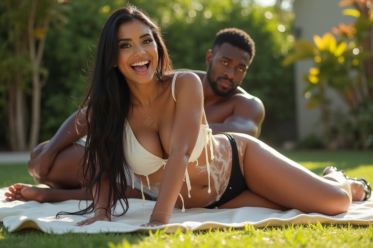 A light-skinned Mexican woman with long, straight black hair, a medium-large curvy build, thick toned legs, and wide hips