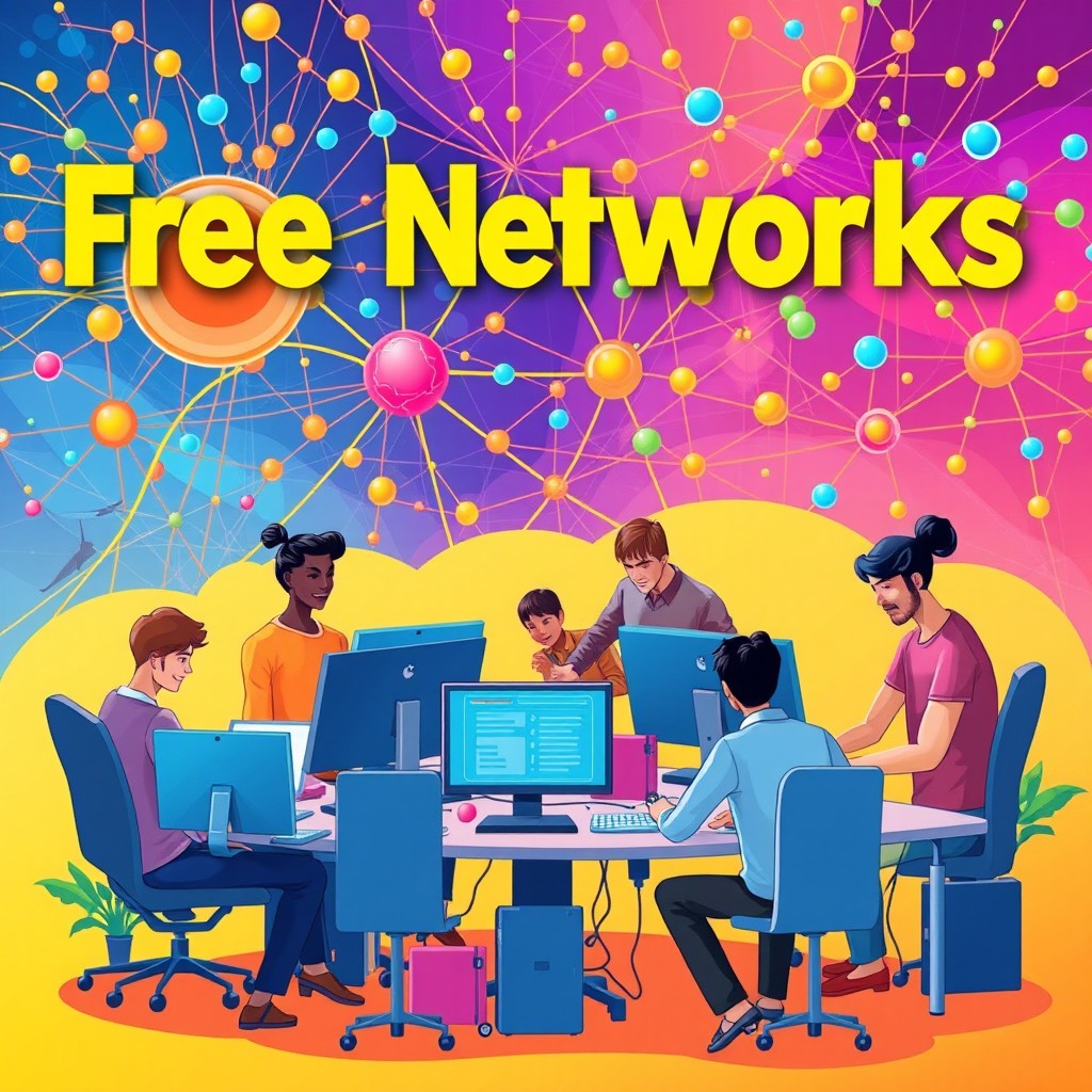 A vibrant and engaging illustration depicting the concept of free neural networks and a vast collection of prompts for them