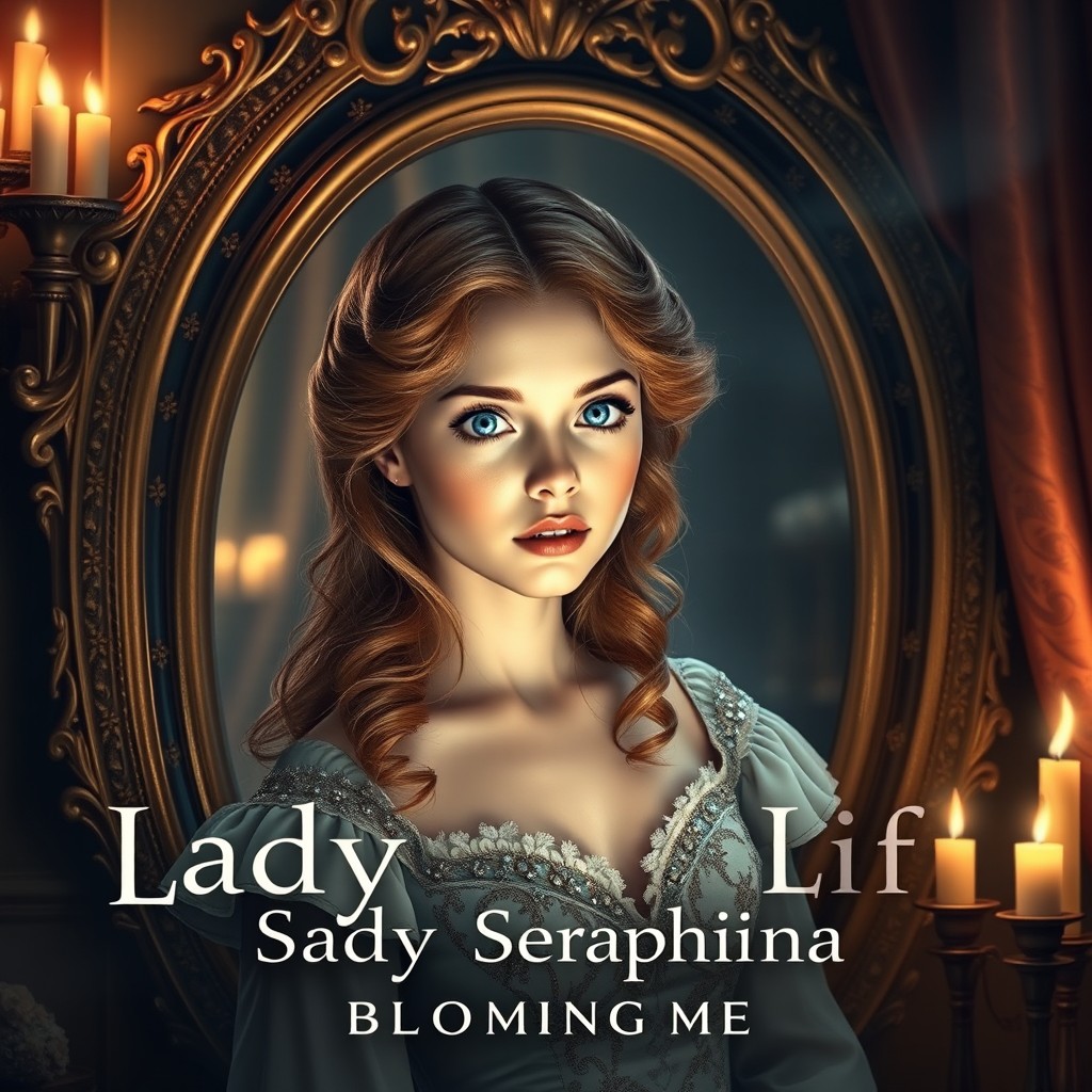 A captivating book cover for a fantasy novel titled 'The Rewritten Life of Lady Seraphina' by Blooming Me