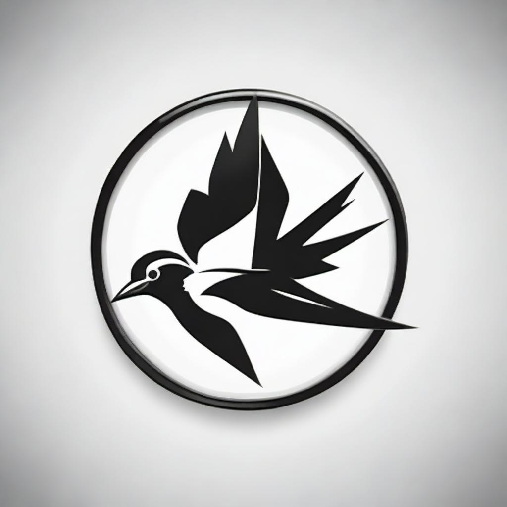 Design a black and white sports brand logo featuring a stylized representation of a swallow bird.