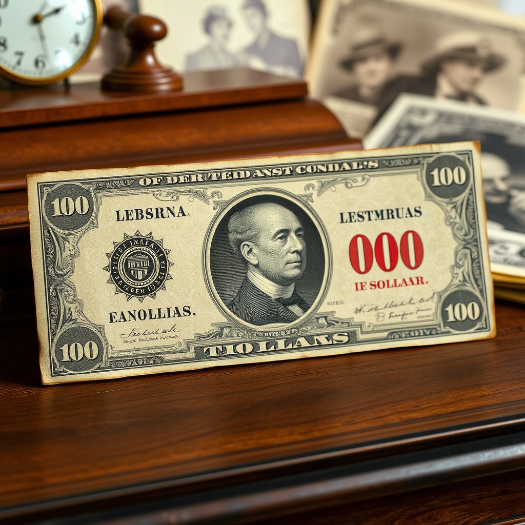 An antique representation of one hundred dollars in 1907 US currency, showcasing the intricate design and historical details of the banknote